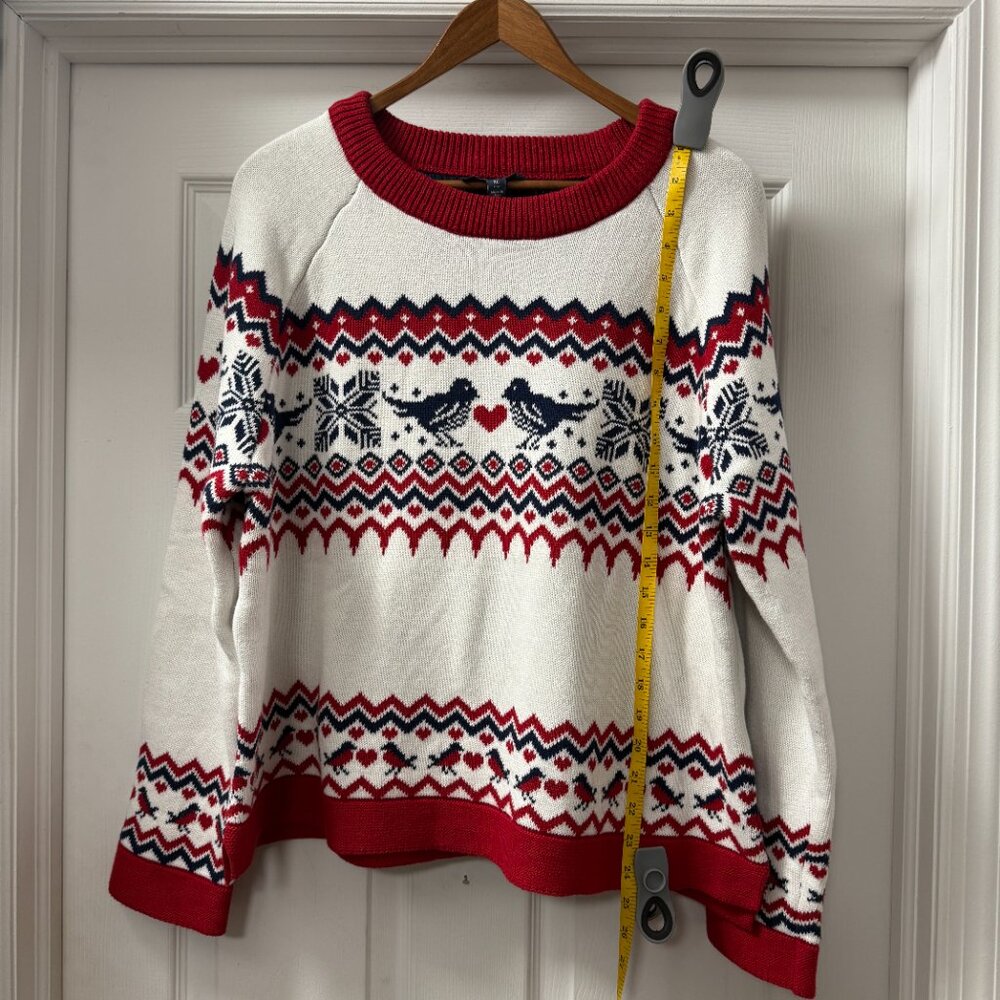Modcloth Golden Day Raglan 100% Cotton Sweater Buttercream NWT bird fair isle XL - Picture 3 of 11
